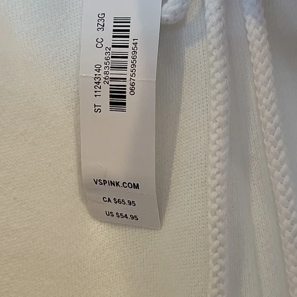 PINK Victoria Secret 2 Piece Matching Set Sweatshirt/Sweatpants White Medium NWT - Picture 10 of 11